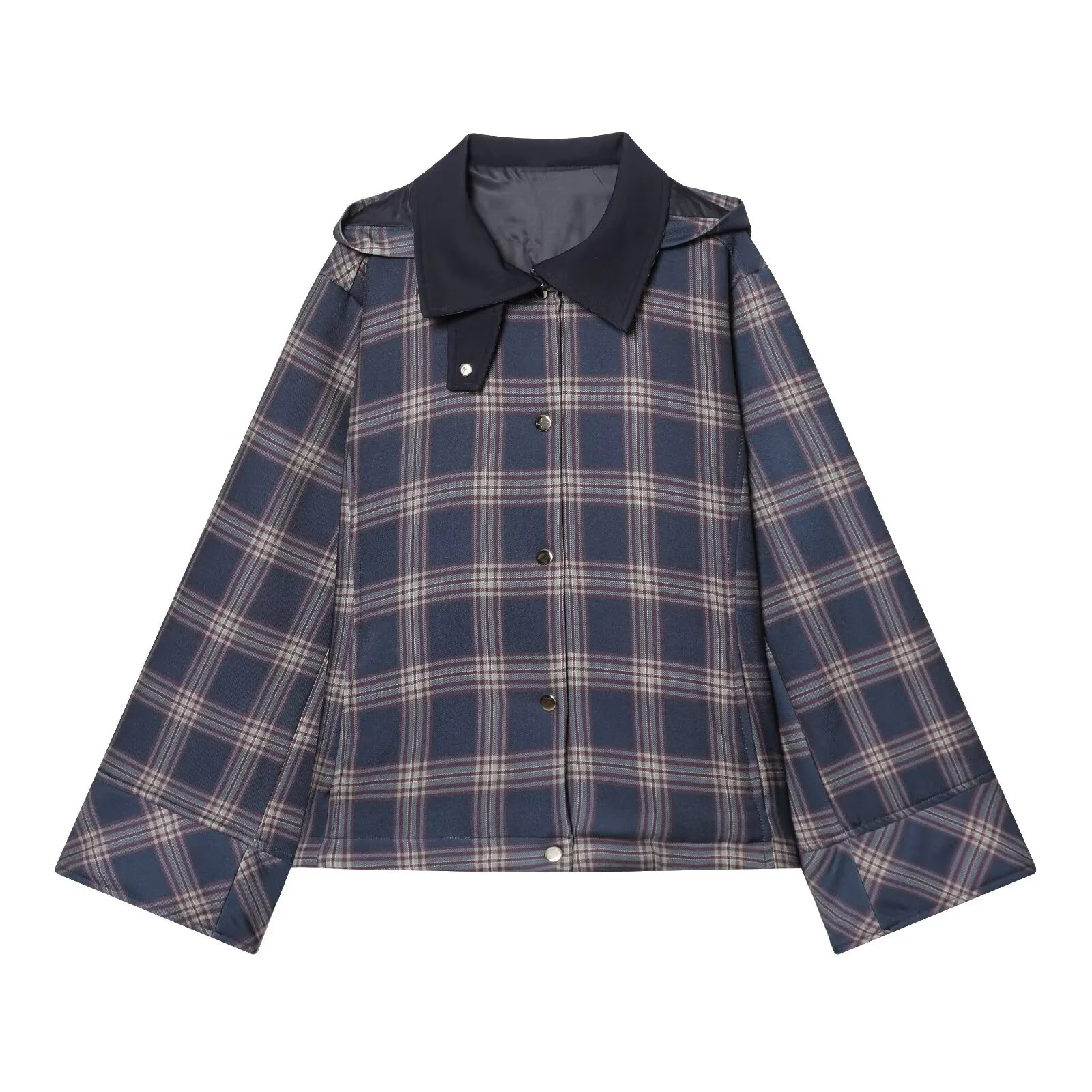 

2025 Winter New Women's Fashionable Versatile Casual Simple Plaid Stand Collar CX Hooded Cotton Jacket