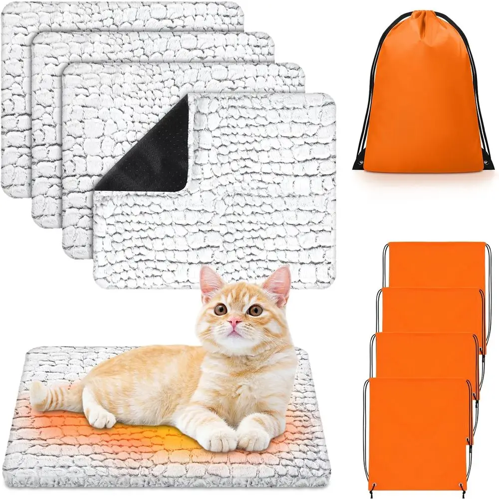 

4-упаковка самосогревающихся кошачьих кровати с сумками для хранения, мягкие термонагревающиеся подушечки для домашних животных, нескользящие и моющиеся коврики с подогревом для дома и улицы