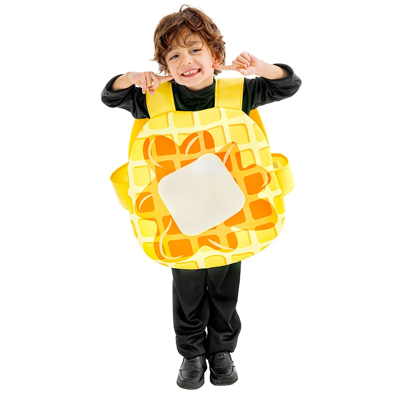 

Unisex Funny Breakfast Food Costumes Carnival Dress Up Boy Waffle Costume For Girl Cosplay Tunic Jumpsuit