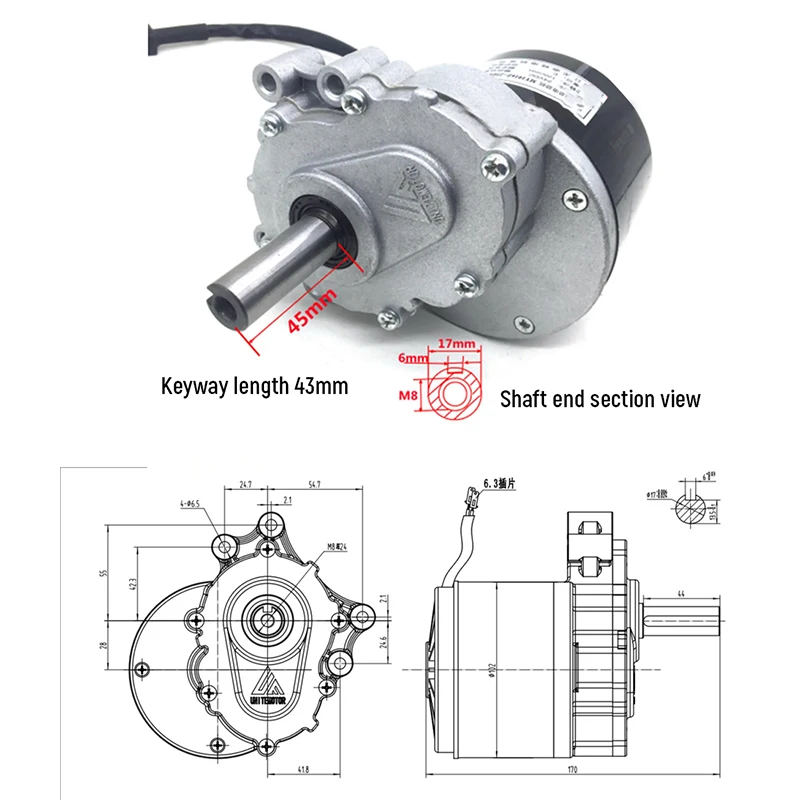 Brushed DC 24v Motor for Wheelchairs Electric Wheelchair Motor Replacement Brushed Motor for Electric Wheelchairs 75/120/160 rpm