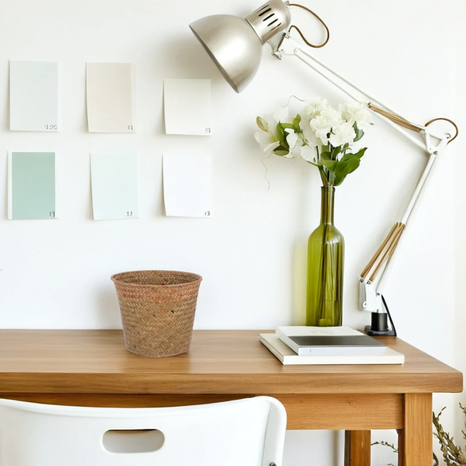 

Seagrass Woven Basket Round Storage Organizer Sundry Household Bin Multi-Functional Waste Paper Basket For Bathroom