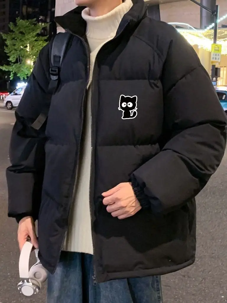 

Trendy Bread Sle Thiened Cotton Jaet Stand Collar Loose Fit Autumn Winter Men's Faion Outerwear Waterproof Polyester