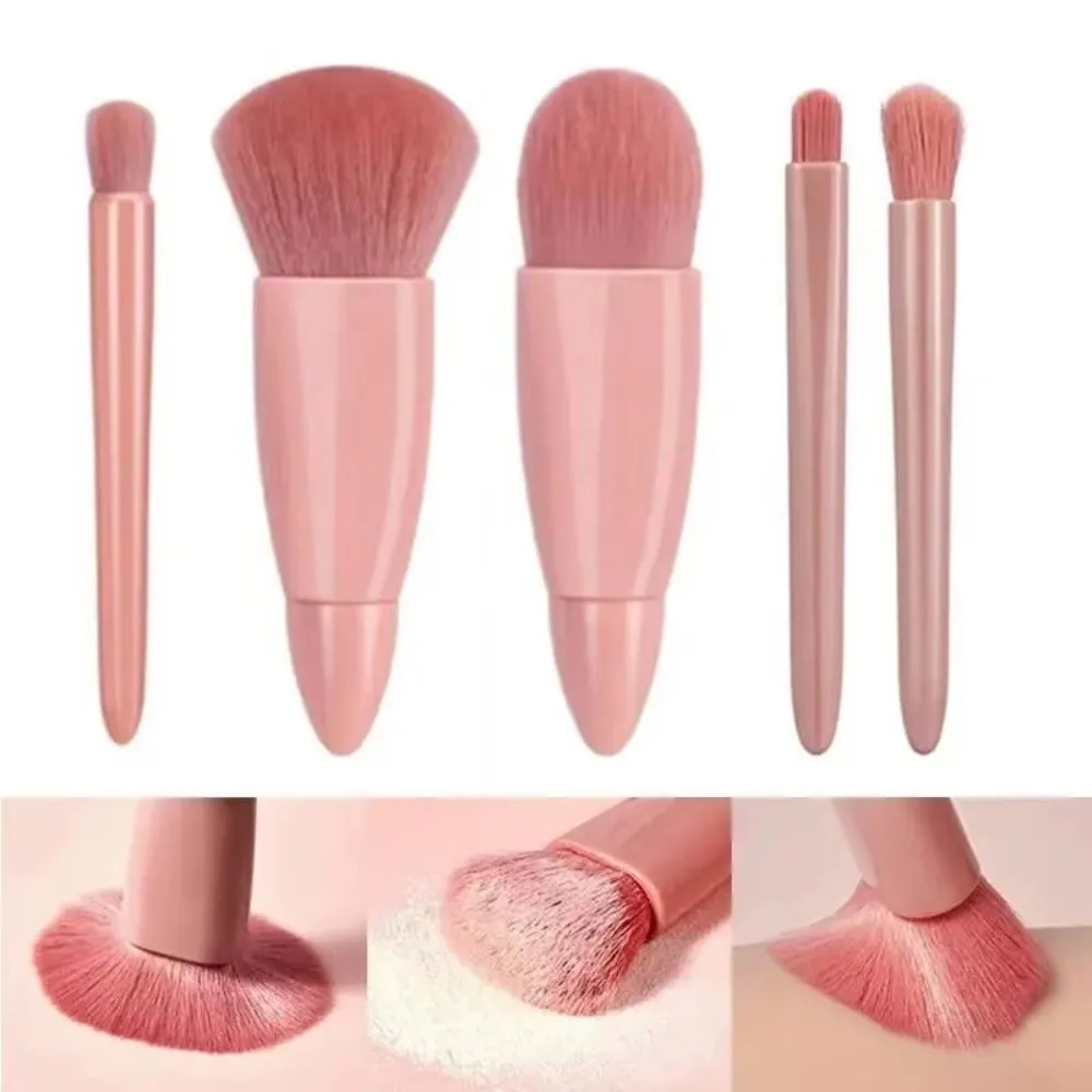 Set da 5 pezzi Set di pennelli per trucco morbido con custodia Mini pennelli per trucco portatili Strumenti di bellezza con kit di pennelli cosmetici a specchio
