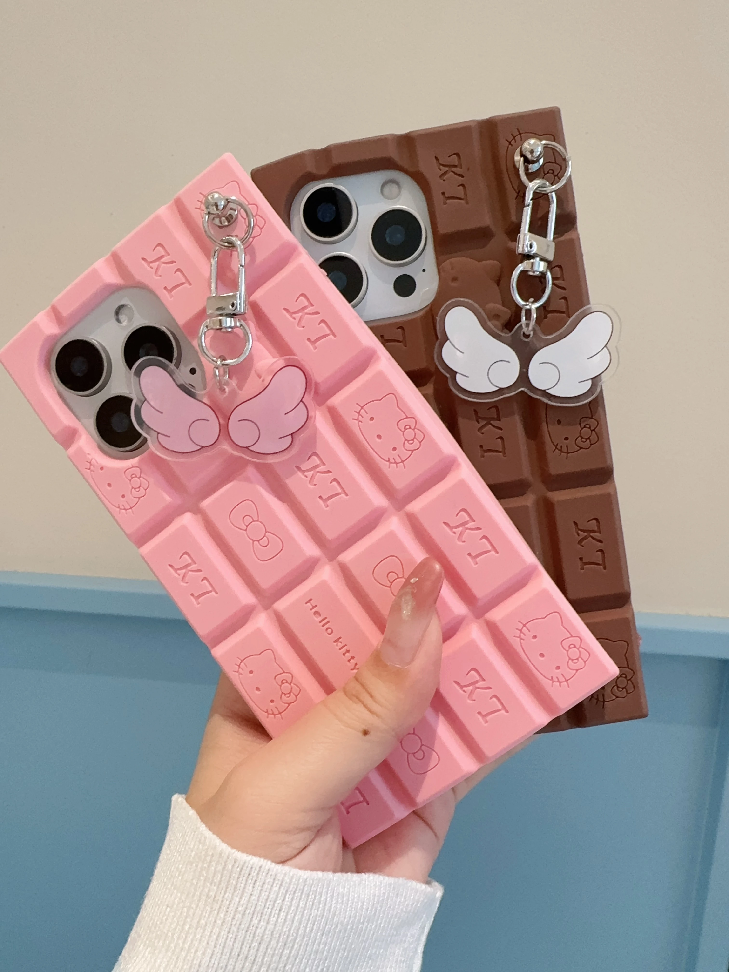 آيفون 16 15 14 13 12 11 برو ماكس 16 برو ماكس سو لطيف الجناح مفتاح سلسلة الكرتون Rilakkuma ثلاثية الأبعاد الشوكولاته غطاء