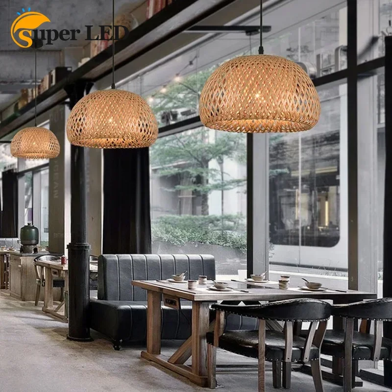 Chinese Style E26/E27 Bamboo Pendant Lamp Hanging Chandeliers Ceiling Light Café  for Living Room Decor Led Lights 30/38/45/58cm