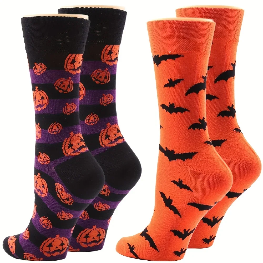 

4 Pairs Unisex Halloween Style Crew Socks, Comfy Breathable Novelty Socks For Men's & Women's Wearing