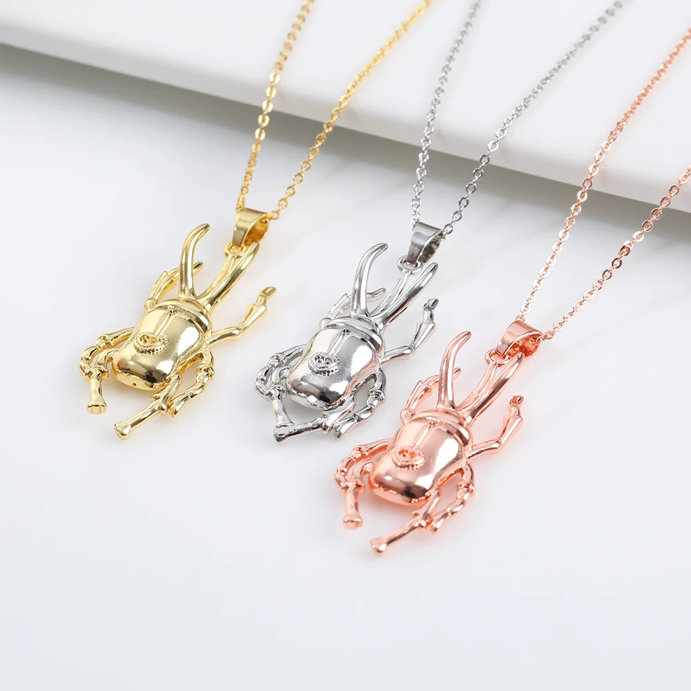 Temperament Set New Metal Geometry Animal Beetle Pendant Necklace Earrings For Women 18K Plating Gold And Silver Luxury