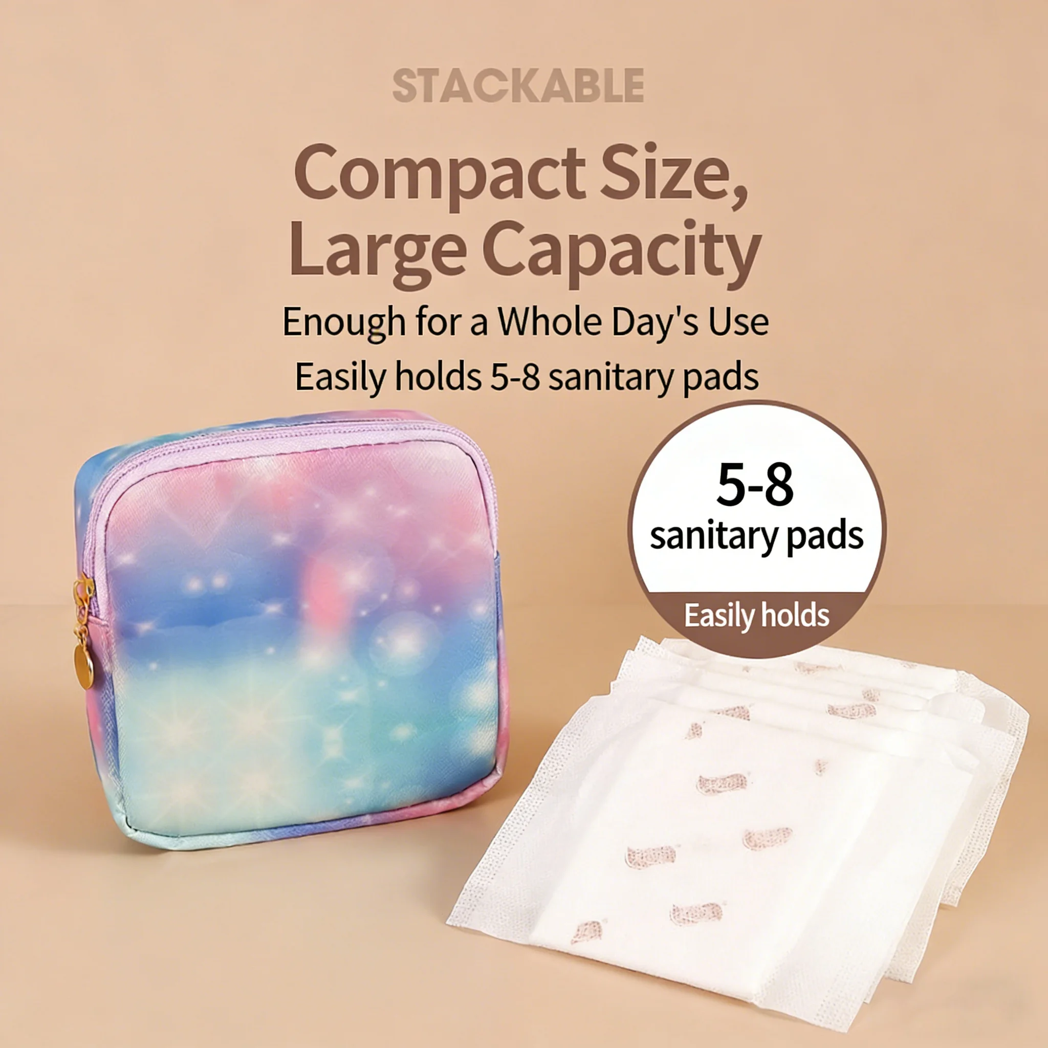 Gradient Sanitary Pad Storage Bag, Portable Menstrual Pouch, Waterproof Cosmetic Organizer for Tampons Pads, Mini Earphone Case