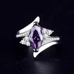 2026 New European and American Purple Crystal Geometric Ring Female Personality Horse Eye Line Design Fashion Exquisite Jewelry
