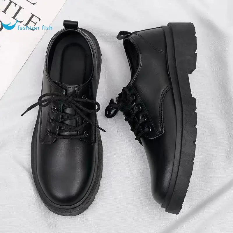 

Мужские повседневные рабочие туфли из черной кожи в британском стиле для весны и осени, деловая и модная обувь с широким носком