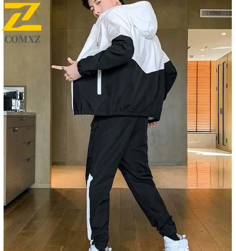

Autumn and Winter New Men's Two-piece Set Color Blocking Versatile Large Size Sports Zipper Cardigan Casual Fashion Ankle Pants