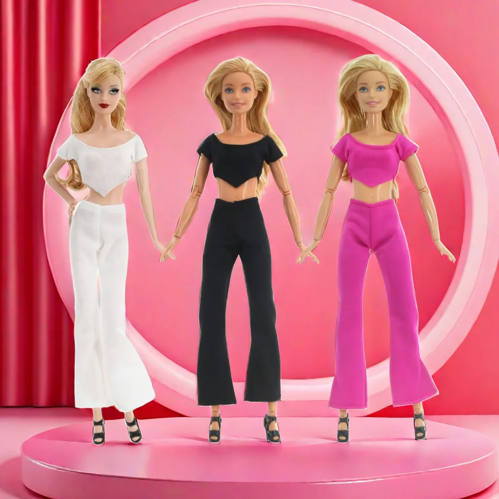 30cm Doll Clothes Accessories Simple Fashion Solid Colour Top + Pants Set For 1/6 BJD Supermodel Doll City Girl Daily Dress Up