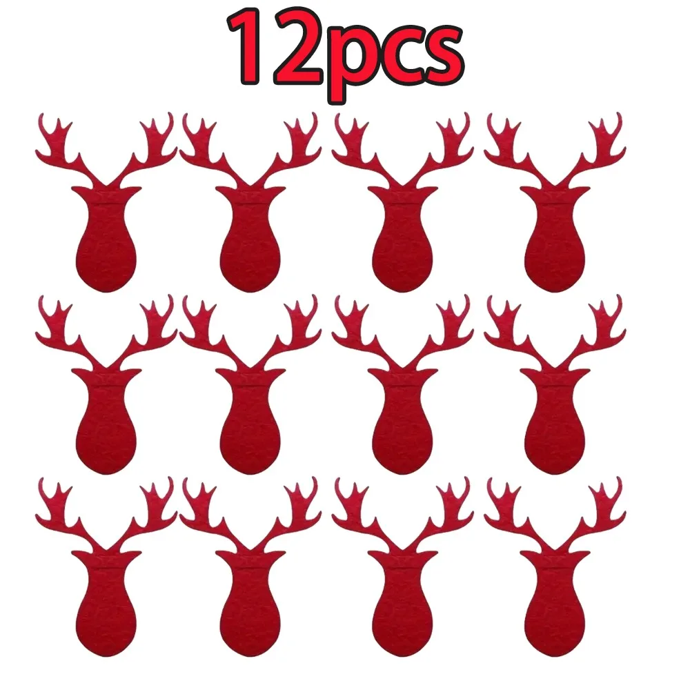 Tree or Reindeer Shape Christmas Cutlery Holders Cutlery Slot Red Felt Silverware Holders Flat Silhouette