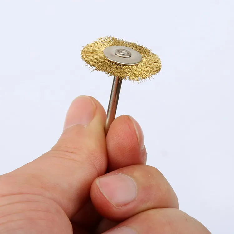 5pcs 25mm Polishing Copper Wire Brush Wheel Drill Rotary Grinding Machine Tools Golden 3.17mm Shank Dremel Accessories Golden