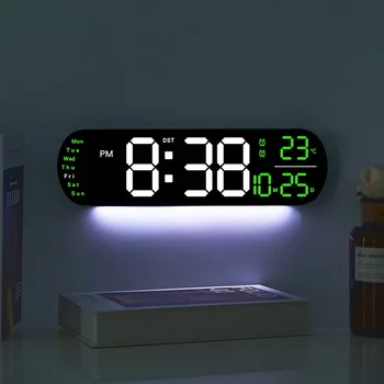 LED wall clock digital large screen temperature humidity display electronic alarm clock remote watch clocks wall home decor with
