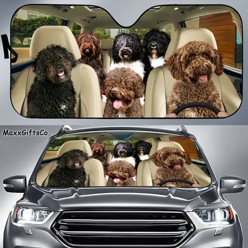 Spanish Water Dog Car Sun Shade, Dogs Windshield, Dogs Family Sunshade, Dog Car Accessories, Car Decoration, Gift For Dad, Mom