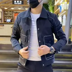 Trendy Casual Men's Jacket Simple and Handsome Jacket Trendy Men's Slim Fit Lapel Long Sleeved Top