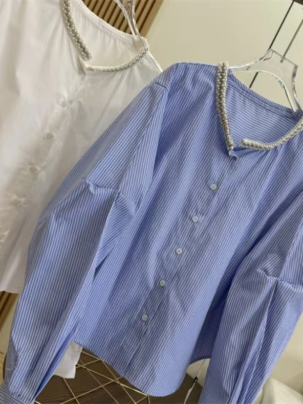 エレパールカラー ストライプ ルーズ ロングスリーブ レディース イルト サマー2025 デザイン 多用途 オープンカーディガン トップス 通勤 スレ