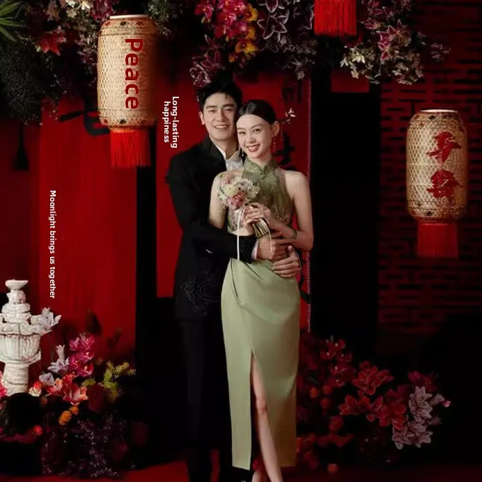 

Ele een Chinese Sle Wedding Dr for Engagement And Reception Long Sve High Waist Floor Length Evening Gown