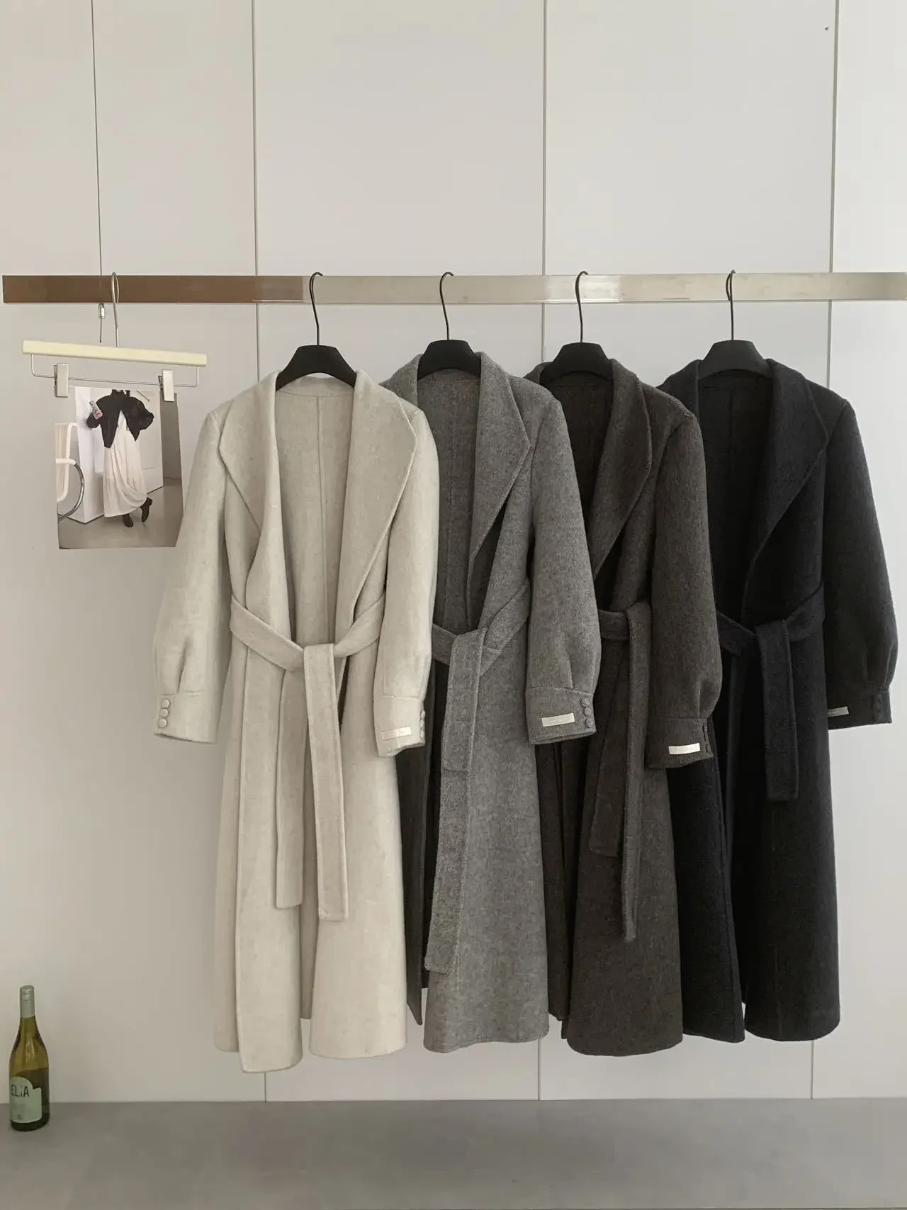 

Двустороннее шерстяное пальто для женщин на осень/зиму 2026 года, средней длины, с поясом, стройнящее, из смесовой ткани, весенний кашемировый тренчкот