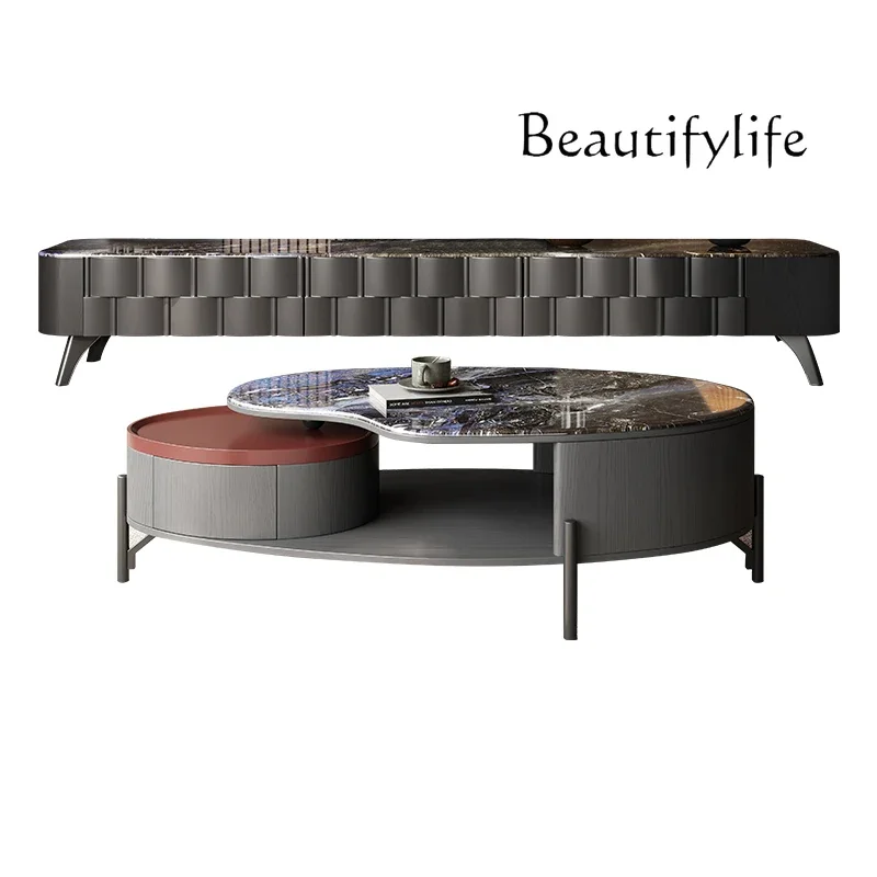 N40 Retro microcrystalline stone coffee table living room home simple high-end designer creative TV cabinet combination