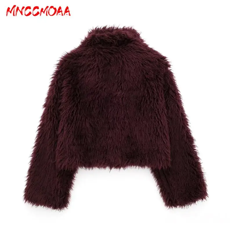 MNCCMOAA 2024 Winter Woman Fashion Loose Faux Fur Short Jacket Coat Female Solid Color Casual Long Sleeve Warm Outerwears Tops