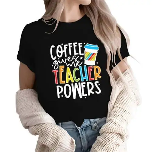 Women's Teacher Shirts Women Teacher Life T-Shirt Funny Teacher Coffee