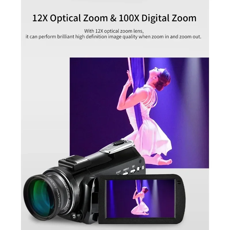 Videocámara profesional  UHD con Zoom óptico 12X, cámara 4K, transmisión en vivo