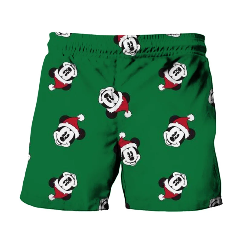 Merry Christmas New Disney Brand Mickey And Minnie Anime Print Summer Men\'s Fashion Beach Party Casual Shorts Y2K