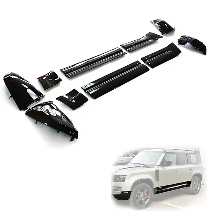 new For Land Rover Defender 110 Side Skirts Gloss Black Front Bumper Body Kit Car Accessories