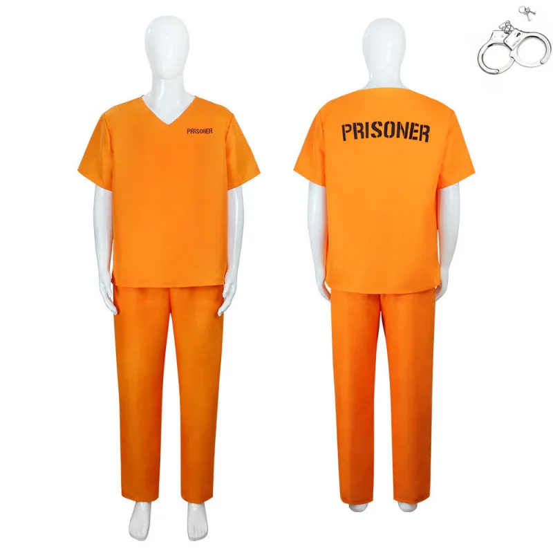 زي سجين برتقالي للبالغين، ملابس لعب الأدوار في الهالوين، نسيج بوليستر، نمط الشارع، مبيعات دولية مخصصة #1
