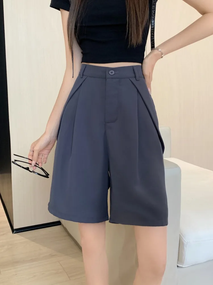 

plus Size Women's Summer Casual High Waist A-Line Short Pants Suit Wide Leg Pants Belly Covering Slimming Straight Cut Shorts