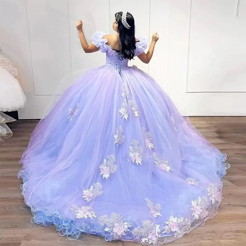 Charmoso vestido quinceanera com decote em v, doce, miçangas, apliques, flor 3d, menina de 16 anos, princesa, festa de aniversário, vestidos de baile