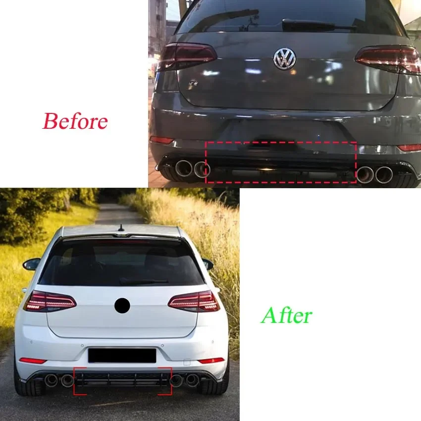 For Volkswagen Golf 7.5 VII MK7.5 R R-Line 2017-2019 Standard Gloss Black Rear Bumper Diffuser Rear Side Splitters Spoiler Lip