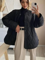 ZBZA Women's New Zipper Warm Jacket Winter Long Sleeved Round Neck Loose Padded Solid Overcoat Autumn  Female Fashionable Coat