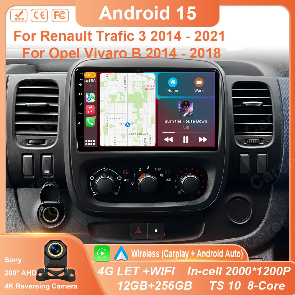 

Android 15 For Renault Trafic 3 2014 - 2021 For Opel Vivaro B 2014 - 2018 Auto Radio Car Multimedia Player GPS Video Cam Dash BT