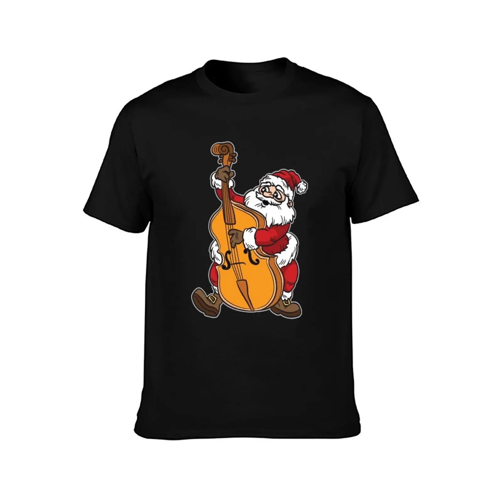 Santa playing the Double Bass Player Musician T-Shirt Large Size Casual Short Sleeve Top T-Shirt