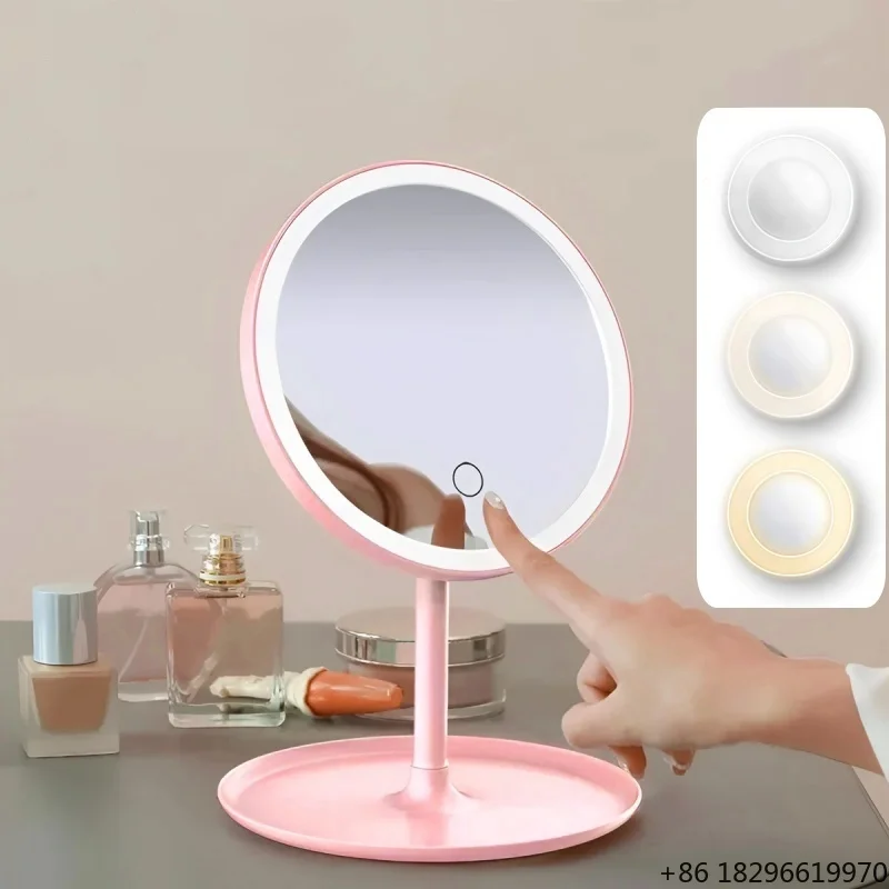 

Portable Girls Dormitory Small Mirror with LED Light Adjustable Touch Screen HD Smart LED Vanity Mirror