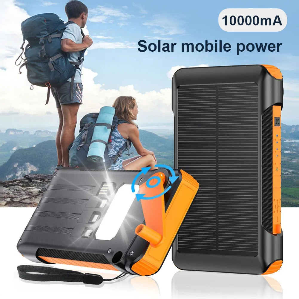 20000mAh Portable Solar Power Bank With Hand Crank Battery Charger Built in cable Powerbank for iPhone 15 Xiaomi Samsung Huawei