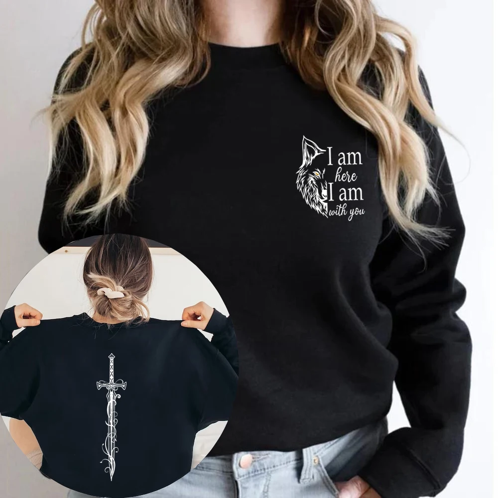Ik ben hier, ik ben met jou Sweatshirt Troon van Glas Merch TOG Quote Hoodie Unisex Sweatshirts met lange mouwen en ronde hals Retro Pullover