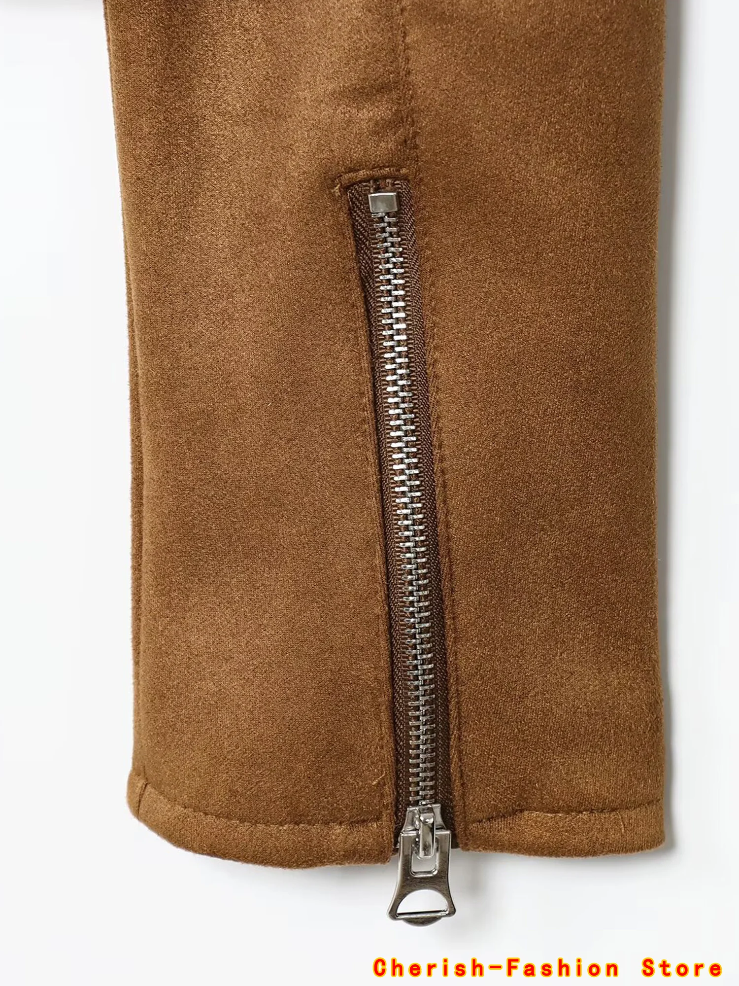 Elegante Bomber Imitatie Herten Huid Fluwelen Jas Vrouwen Revers Lange Mouw Rits Vest Tops met Zakken Vrouwelijke Bovenkleding