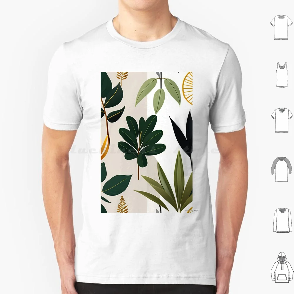 Exotic Plants Pattern 01 T Shirt Big Size 100% Cotton Plants Leaf Leaves Pattern Flowers Green Nature Simple Minimal Floral
