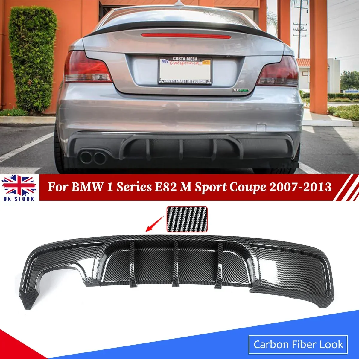 Carbon Look Rear Bumper Diffuser For BMW 1 Series E82 M Sport Coupe 2007-2013