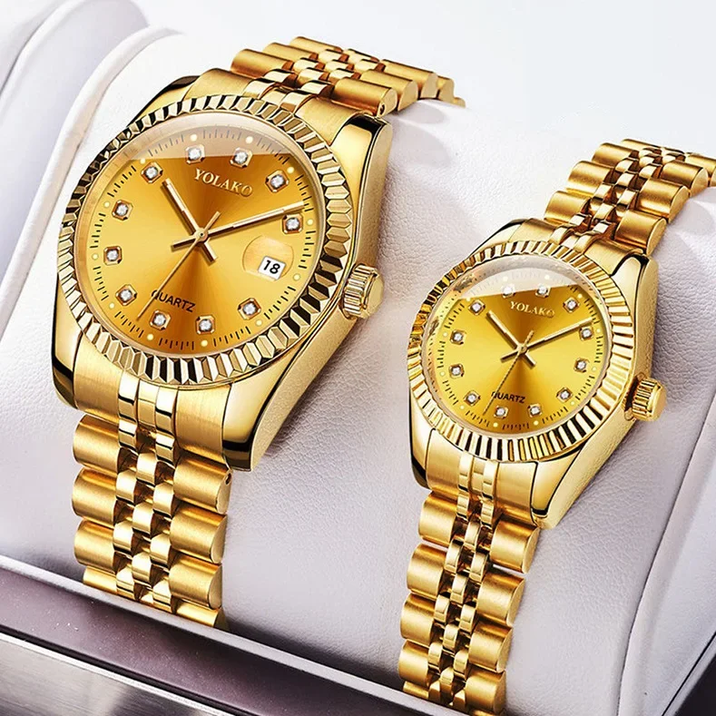 Fashion Golden Ladies Clock Wristwatch Stainless Steel Calendar Quartz Watches for Women Men Leisure Relogio Relojes Para Mujer