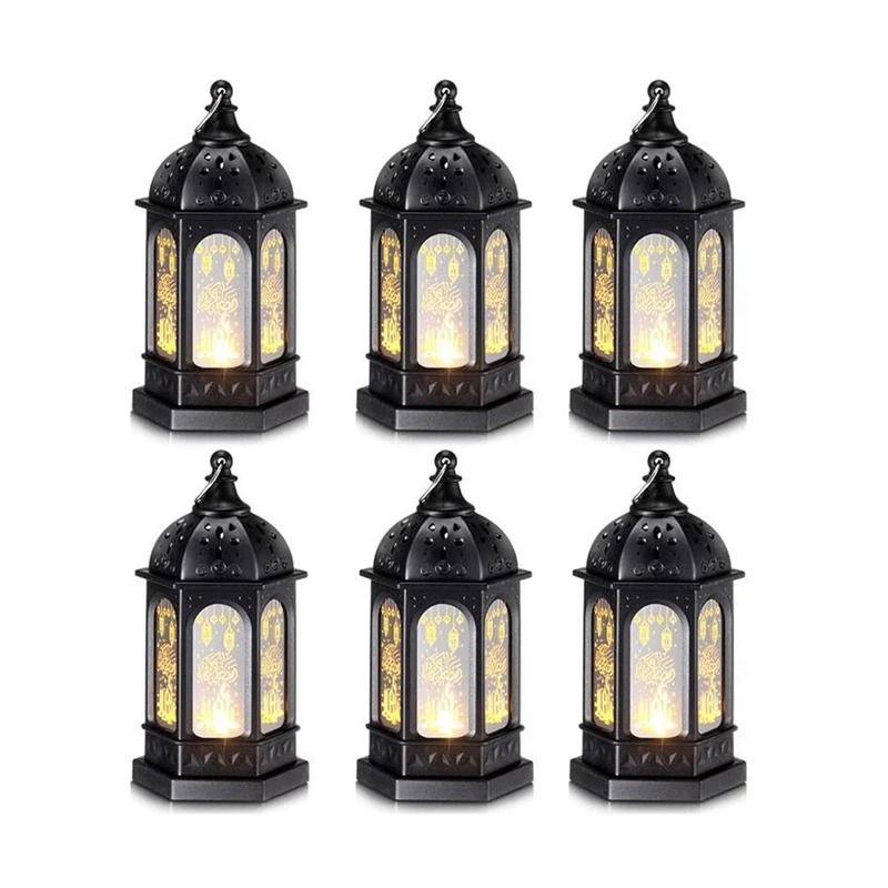 6PCS Mini Ramadan Candle Mubarak Lantern Electronic Candle Holder Moon Star Lights Centerpiece Decor