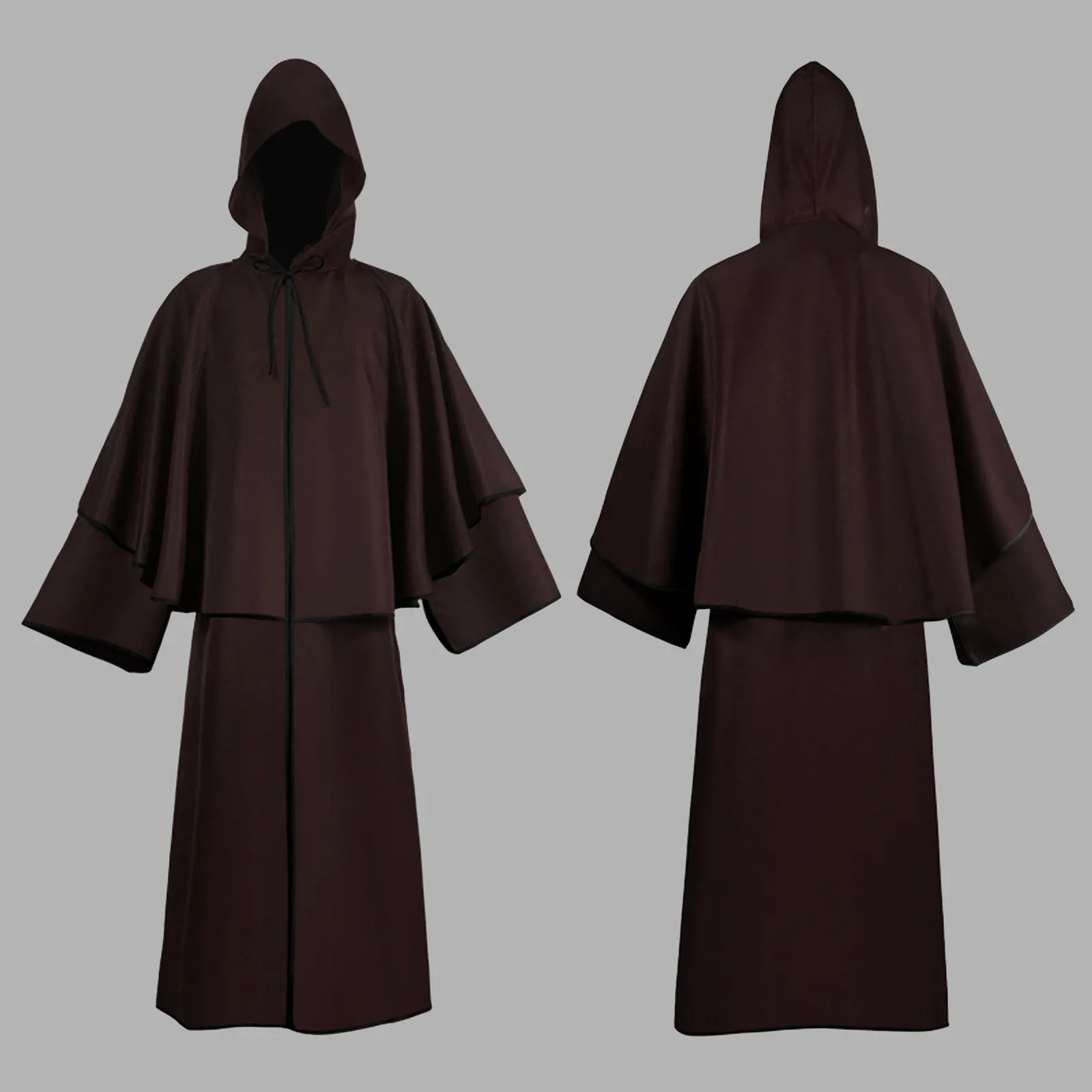 Unisex Medieval Halloween Solid Color Hooded Robe Cloak Medieval Costume Witch Vampire Man Woman Solid Color Cloak