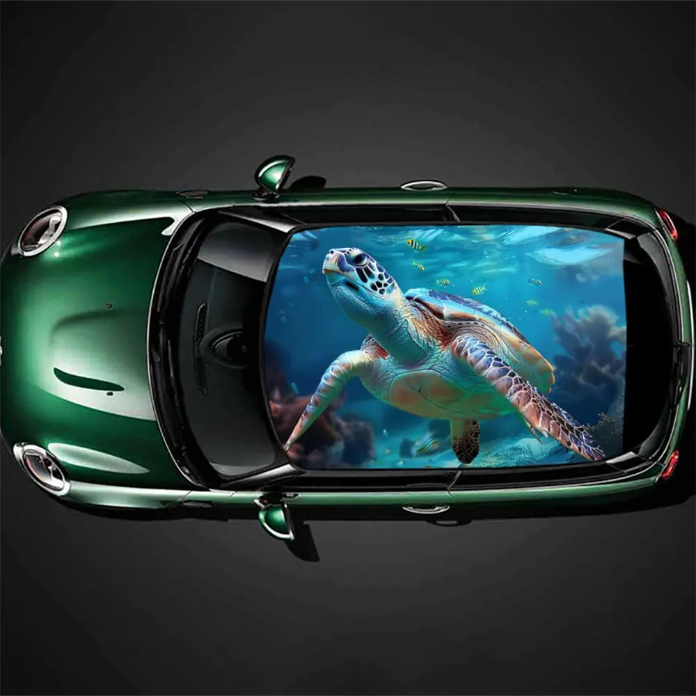 Sea Turtle Swimming Underwater Car Roof Sticker Wrap Racing SUV Auto Accessories Packaging PVC Car Hood Graphic Decal Decoration