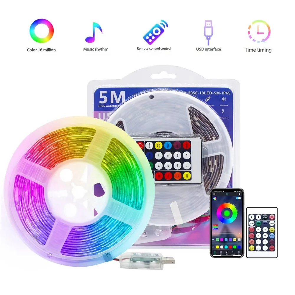 USB Colorful Light with 24 Key Bluetooth Music Smart Home TV Background TV Atmosphere Light Chasing Light Flowing LED