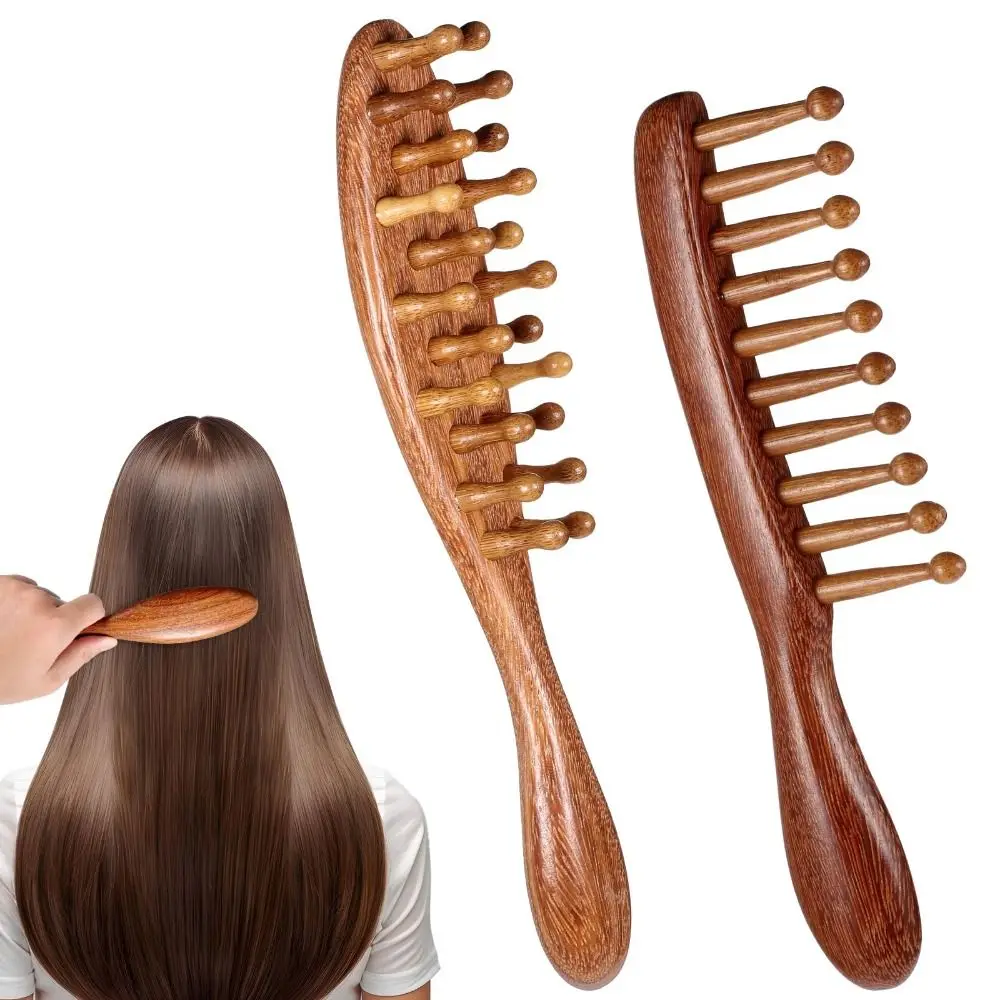 Loc-Kamm aus Holz, goldenes Sandelholz, bequeme Massage, Körper-Meridian-Massagekamm, breite Zähne, helfen bei der Durchblutung