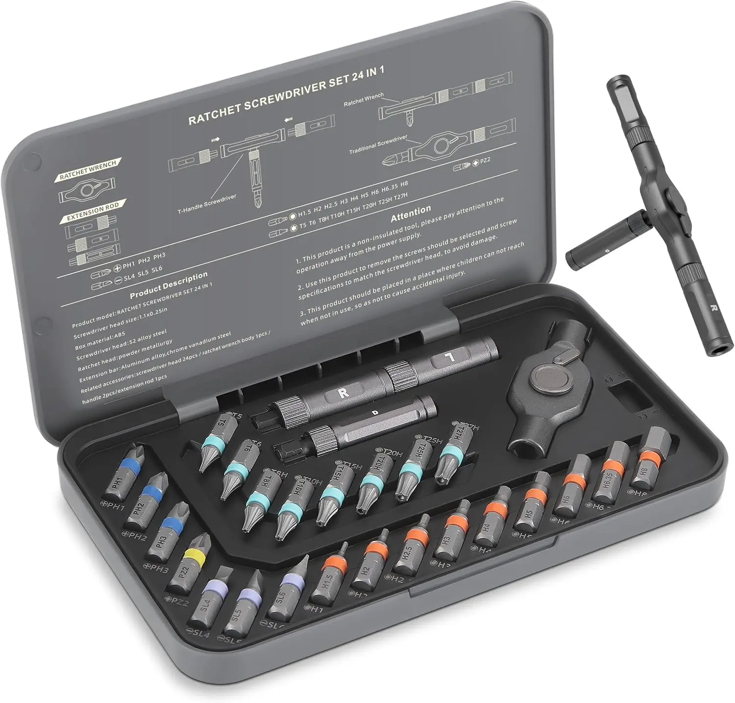 

24-in-1 Magnetic Ratchet Screwdriver Set with Precision Bits for Home DIY and Electronics Repairs